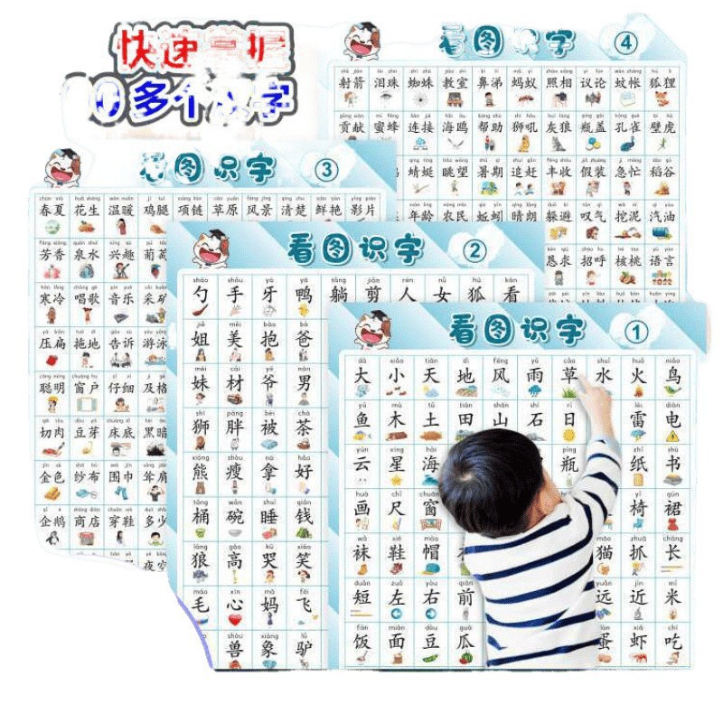 Los niños pequeños articulan el rotafolio digital para ver el gráfico de alfabetización niños reconociendo la escritura pegamento de pared preescolar aprendizaje Item Picture