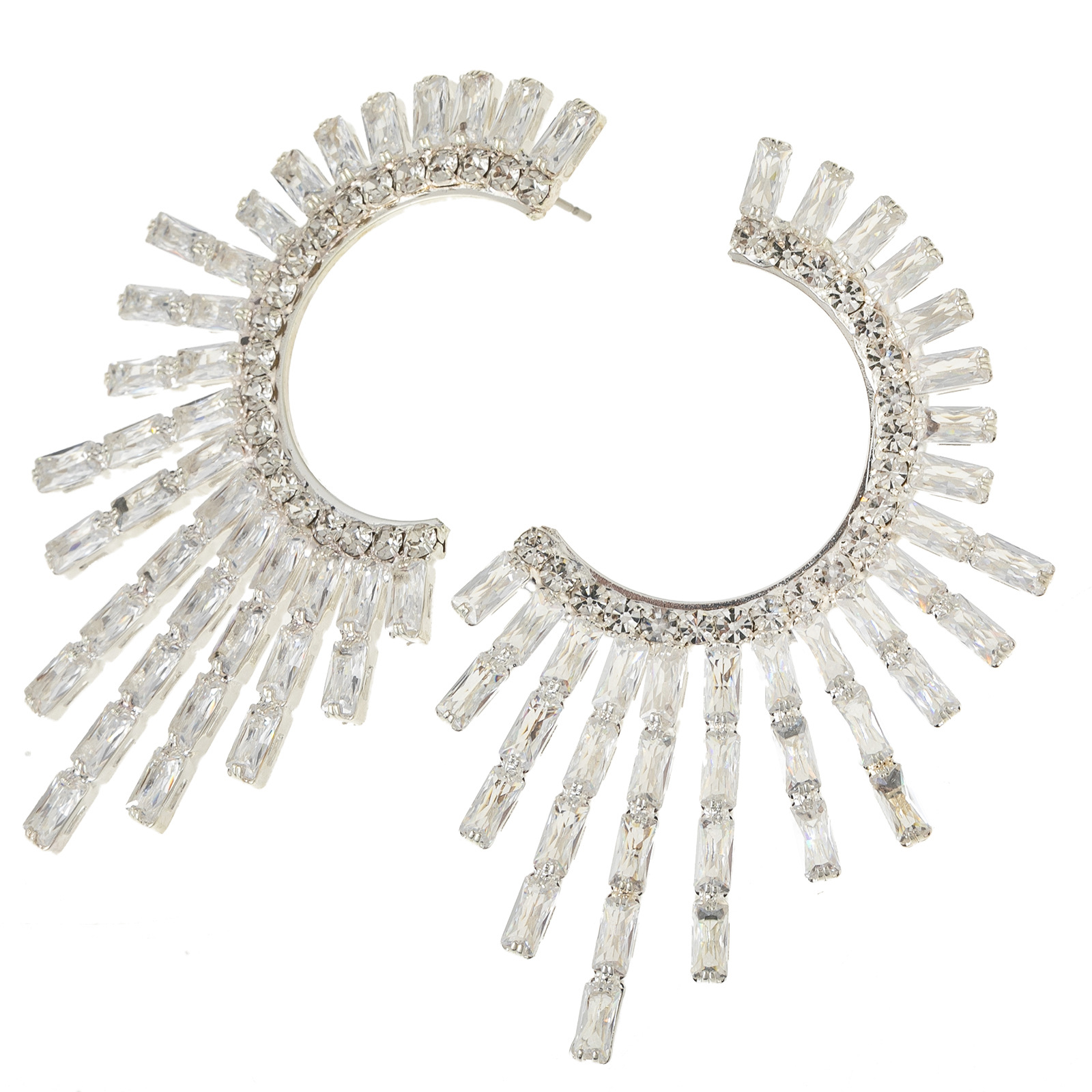 Factory direct sales, cross-border,  exaggerated C-shaped zircon earrings, European and American fashionable and trendy design sense  earrings sunflower-shaped accessories feminine claw chain earrings Specification drawing