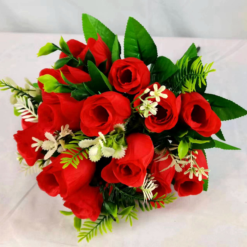 Artificial rose set of 18 pieces, affectionate roses, wet dance bouquet, living room decoration, silk flowers details Picture
