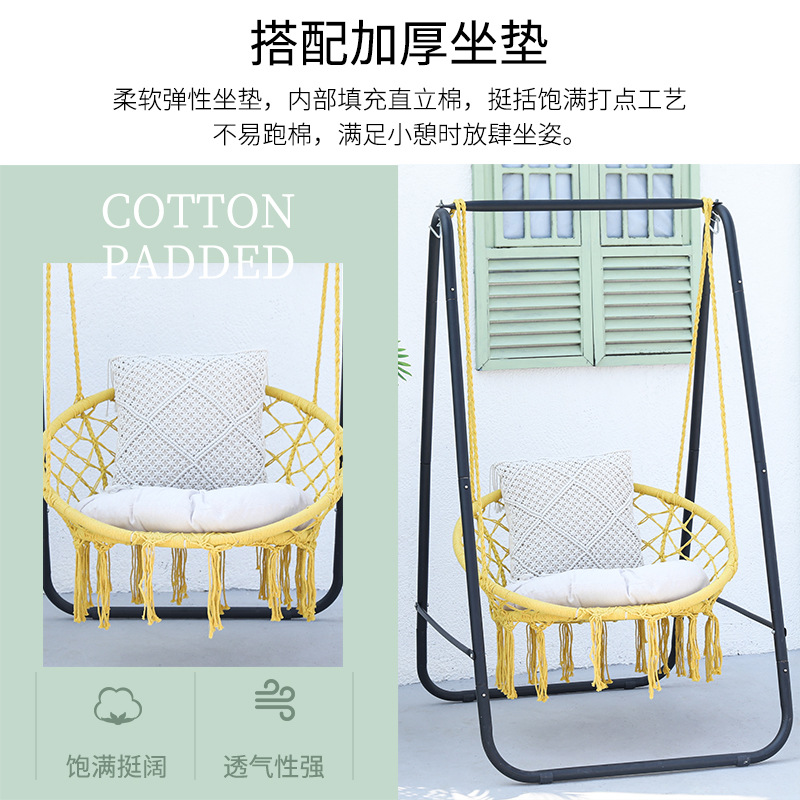 ins influencer tassel swing chair, home indoor cotton rope hanging basket, rattan chair, balcony European-style lazy cradle chair Specification image