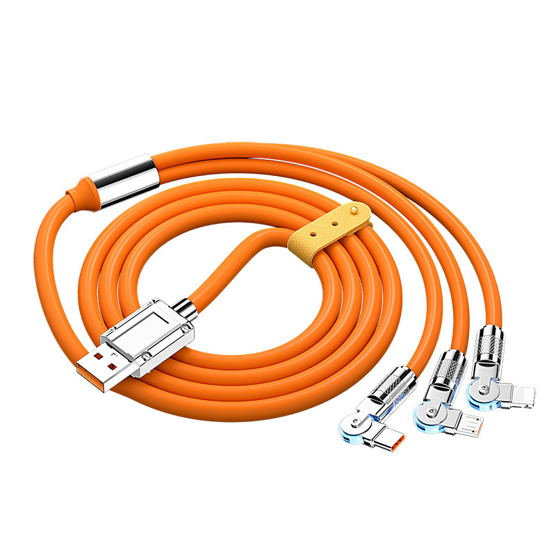 Free shipping 180° rotating machine one-to-three 120W super fast charging data cable, compatible with Apple and Huawei flash charging cables Item Picture