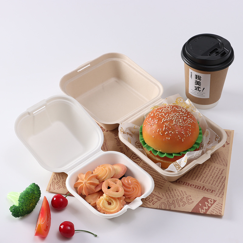 Disposable pulp lunch boxes, hamburger boxes, degradable packing lock boxes, bento boxes, desserts and cakes are sold wholesale online details Picture