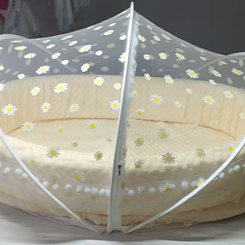 流苏水立方床中床蚊帐婴儿蚊帐婴儿床带花纯棉儿童睡床