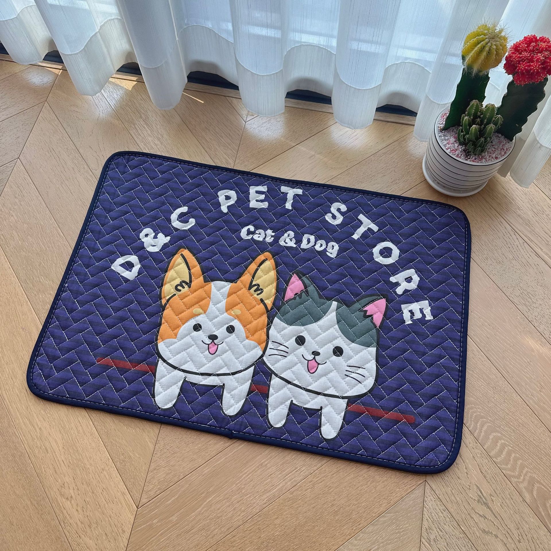 Cartoon anti-slip floor mat, pure cotton absorbent quilted foot mat, thickened machine washable kitchen floor mat, breathable pet mat, carpet details Picture