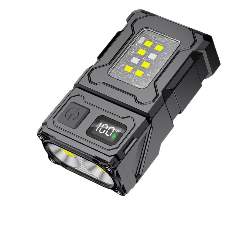 Cross-border outdoor portable high-intensity dual-light small flashlight strong magnetic maintenance work light, digital display small steel cannon keychain light Item Picture