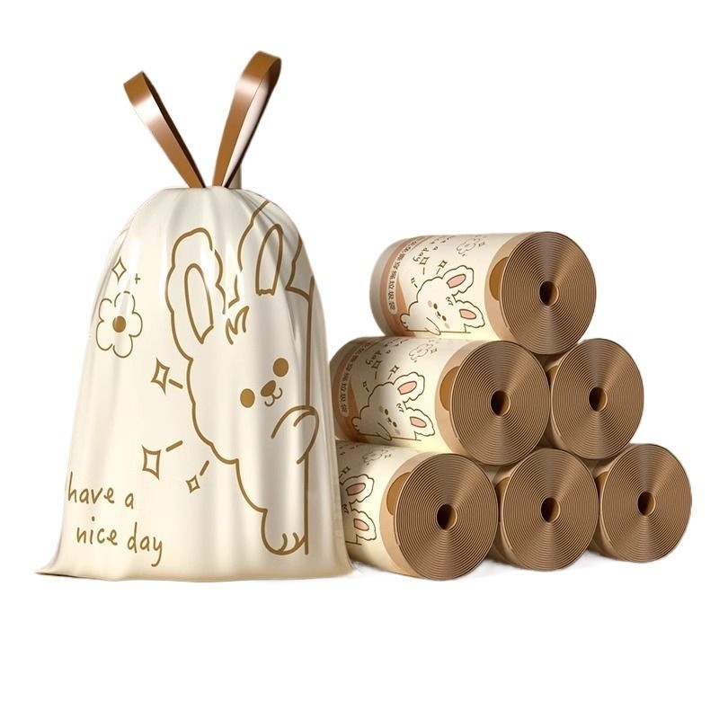 Oukais tear-free drawstring garbage bag for home use, thickened portable kitchen and dormitory, non-dirty hand plastic bag with strap Item Picture