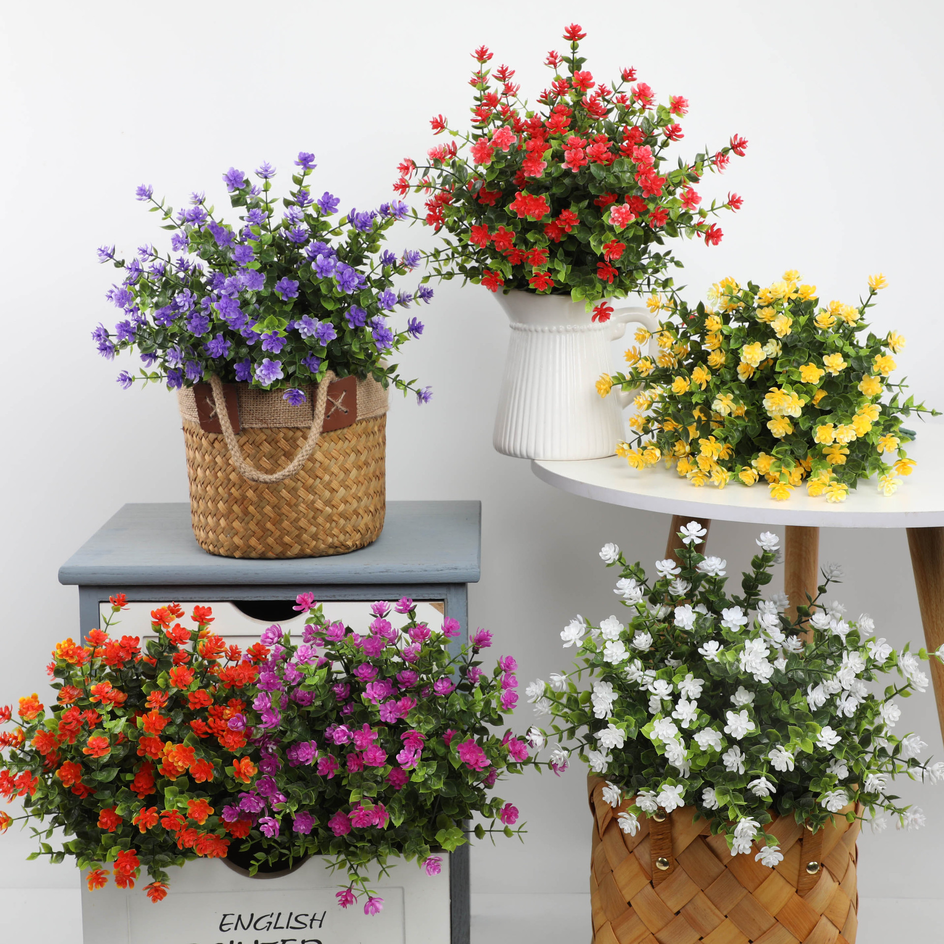 仿真花塑料假花婚礼家居酒店装饰花园拍照道具仿真绿植尤加利批发产品图