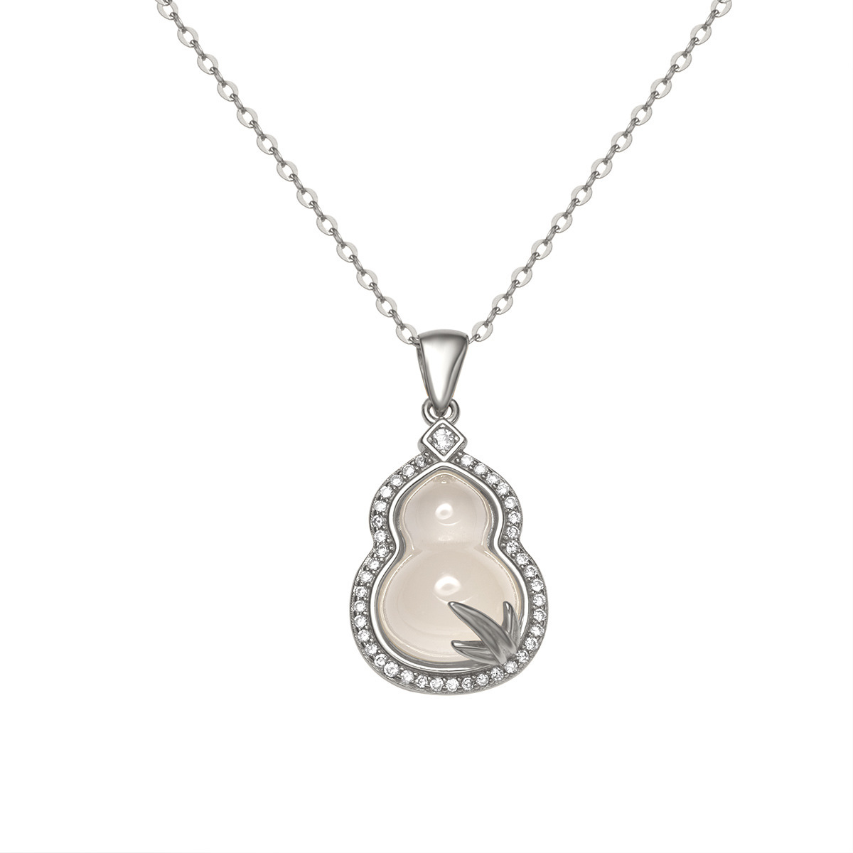 S925 Sterling Silver Bamboo Leaf chalcedony Gourd Necklace for Women, a new Chinese-style fresh and elegant pendant seal Item Picture