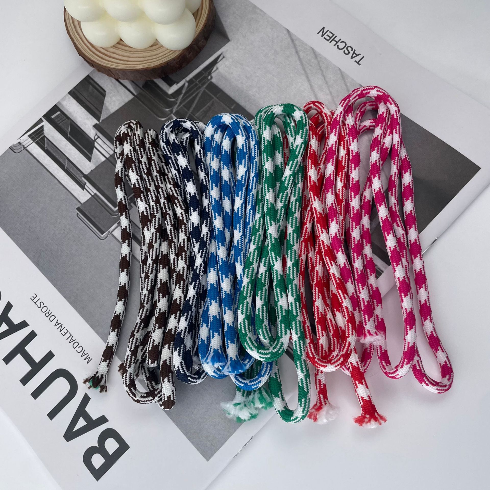 Wholesale and in-stock 5mm grid color DIY low-elasticity wire hand-woven rope mobile phone lanyards semi-finished products details Picture