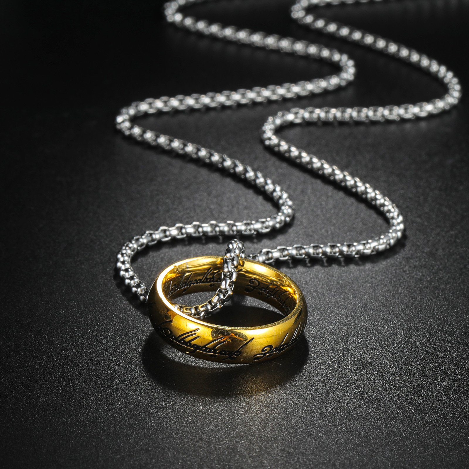 Half-price clearance sale of Amazon temu Xiyin's best-selling titanium steel necklace, Magic Ring pendant, European and American men's accessories details Picture