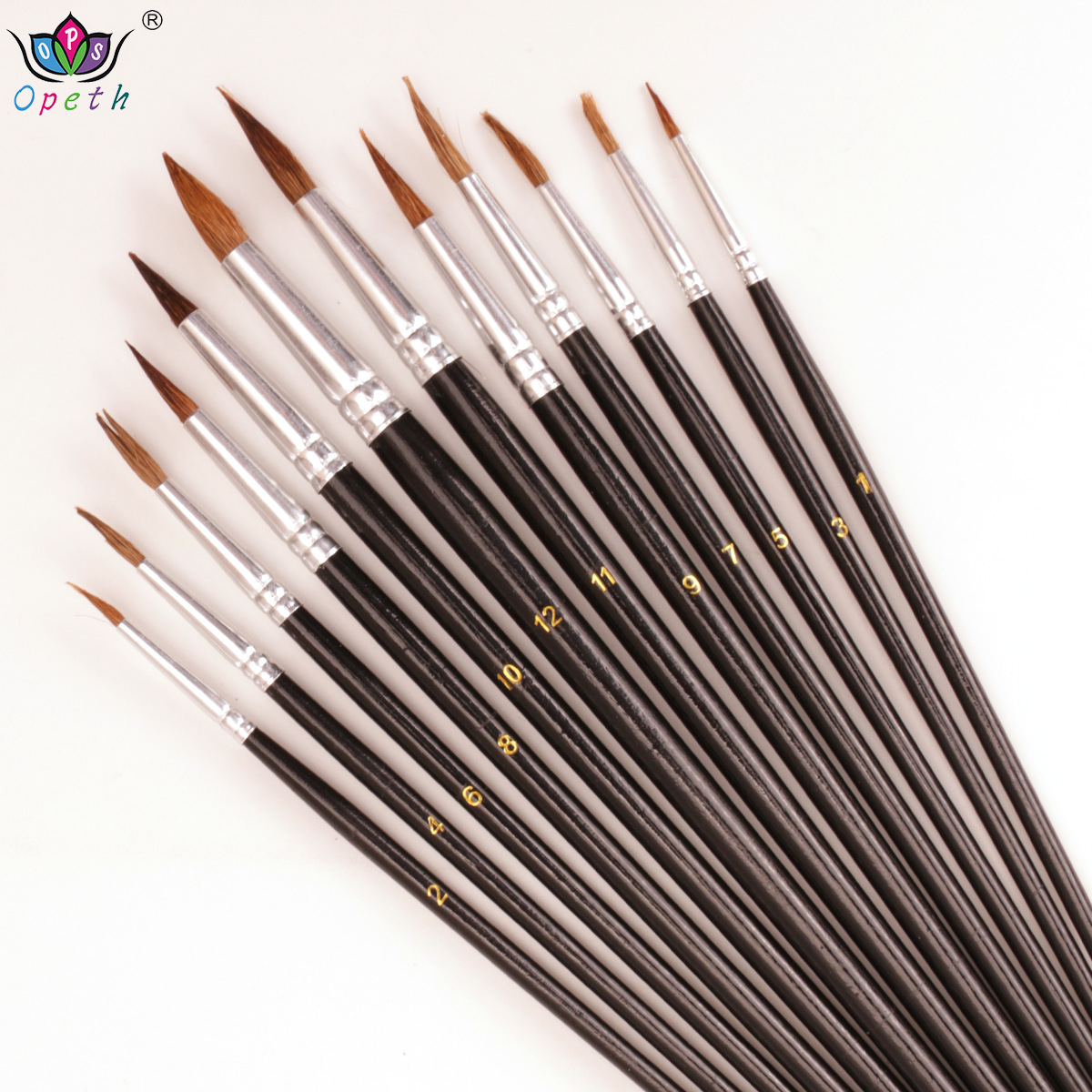 Cross-border 12 wool oil painting brushes, white wool acrylic brushes, art special painting outlining brushes, animal brushes Specification image