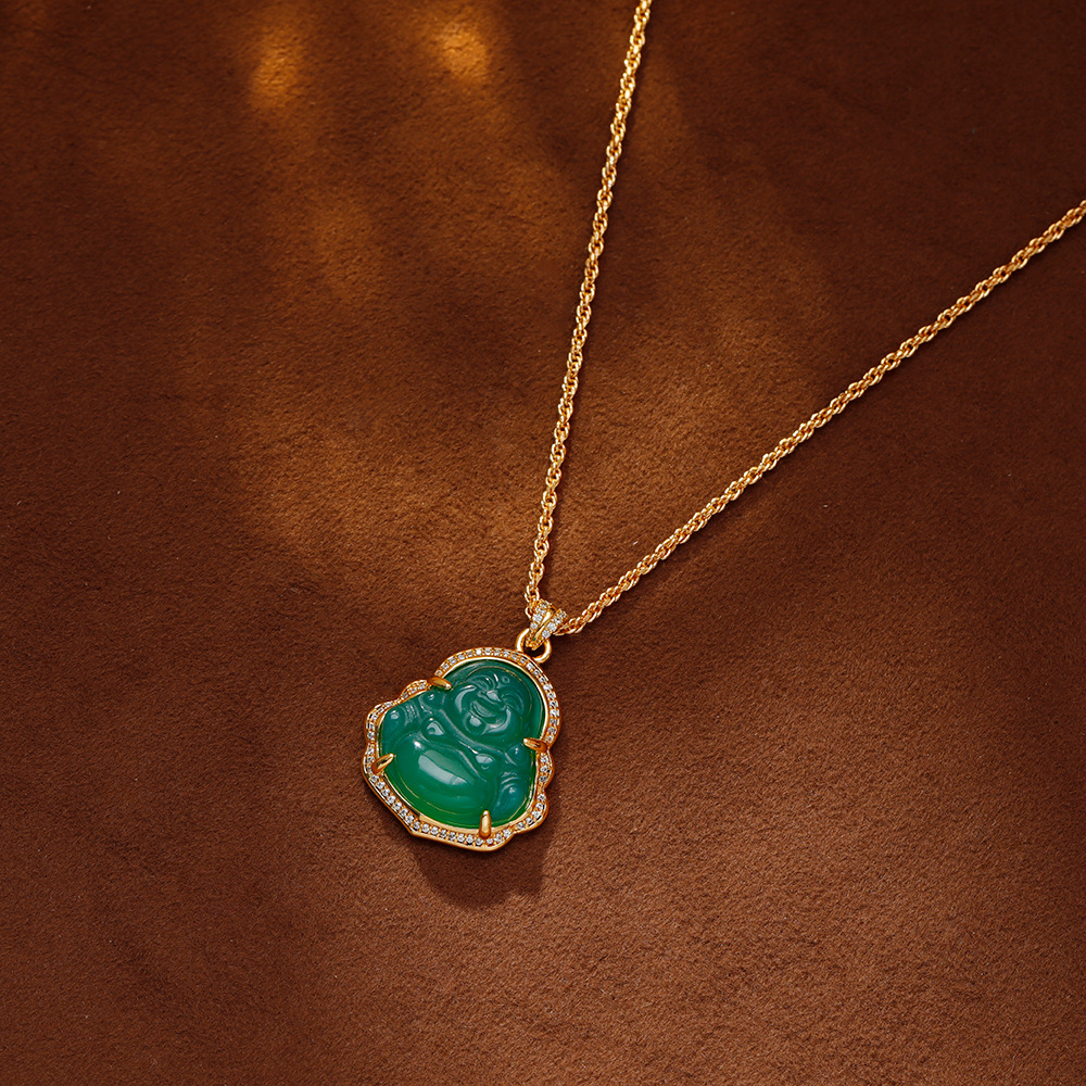 Hyacinth Douyin's best-selling chalcedony large-belted Maitreya Buddha pendant necklace for women, a new trendy collarbone chain sweater chain and neck chain for 2025