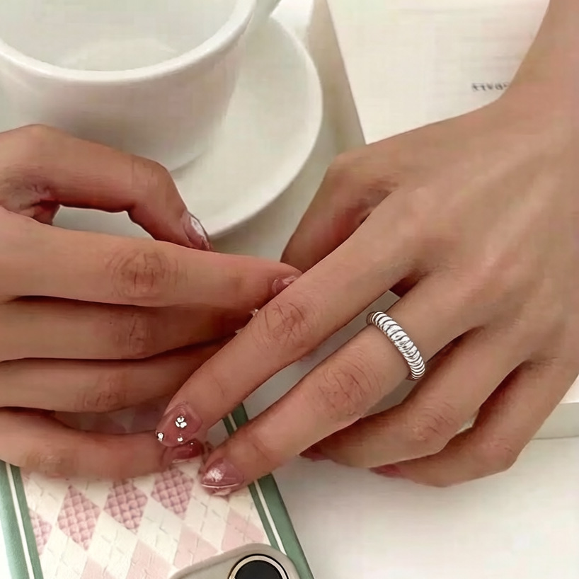 齿轮素圈3.6百搭戒指S925纯银女ins小众设计时尚个性开口指环食指