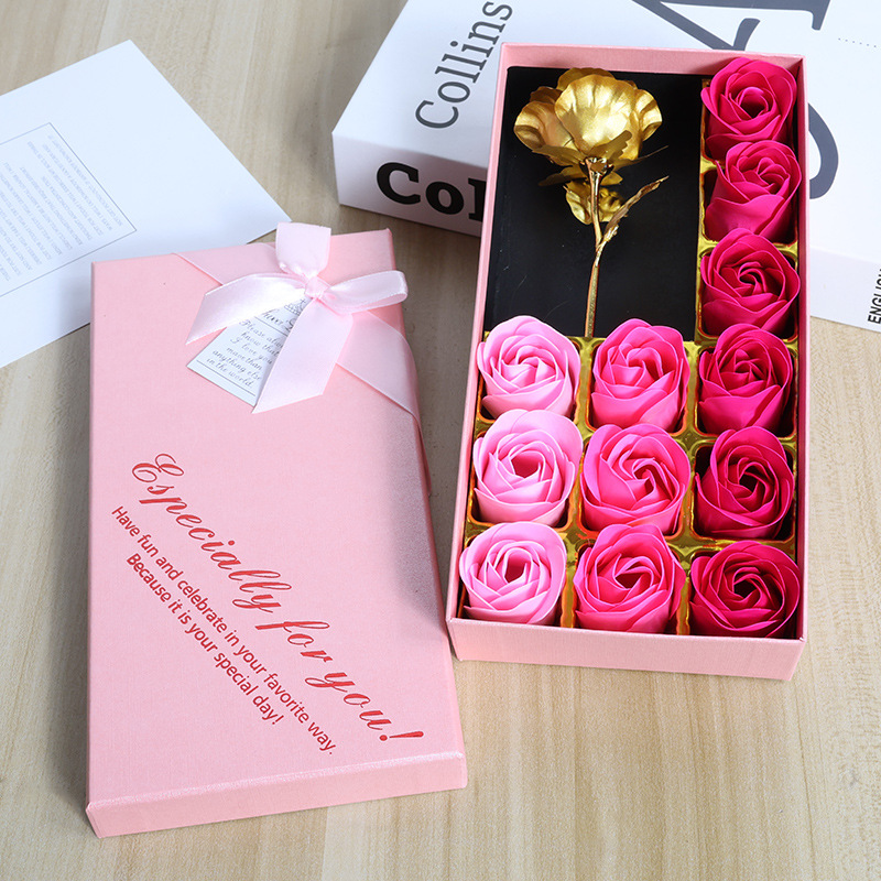 Cross-border supply 12 gold foil rose soap flower small gift box, soap flower creative activity birthday gift benefit Application Scenario