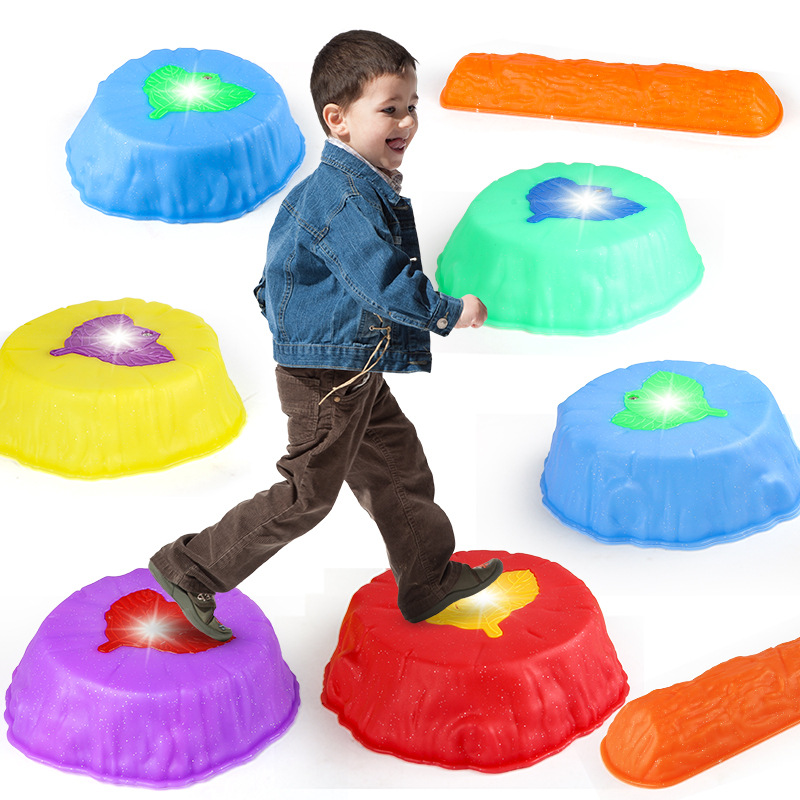 Children's footwork with lights, rainbow bridge stones, sports toys, balance boards, obstacle jumping games, and play with lights details Picture