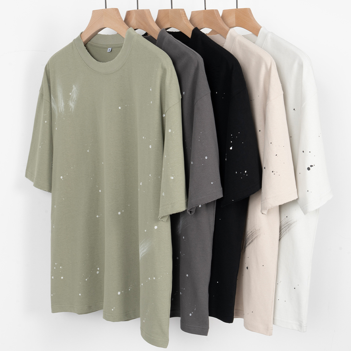 ETAI Men's Wear: 280g Heavyweight pure cotton polka dot short-sleeved European and American trend retro loose men's T-shirt Item Picture
