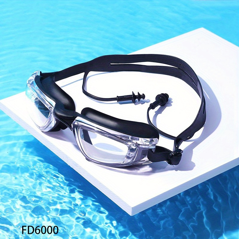 专业防水防雾泳镜男女通用高清游泳成人护目镜平光近视带耳塞眼镜产品图