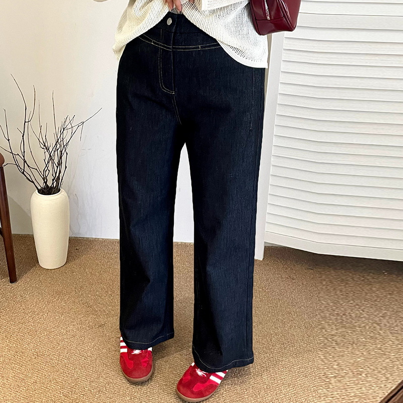 Plaque-sized women's elastic straight-leg pants, versatile casual pants for women 2025 autumn, loose wide-leg jeans for chubby girls NK1323 details Picture