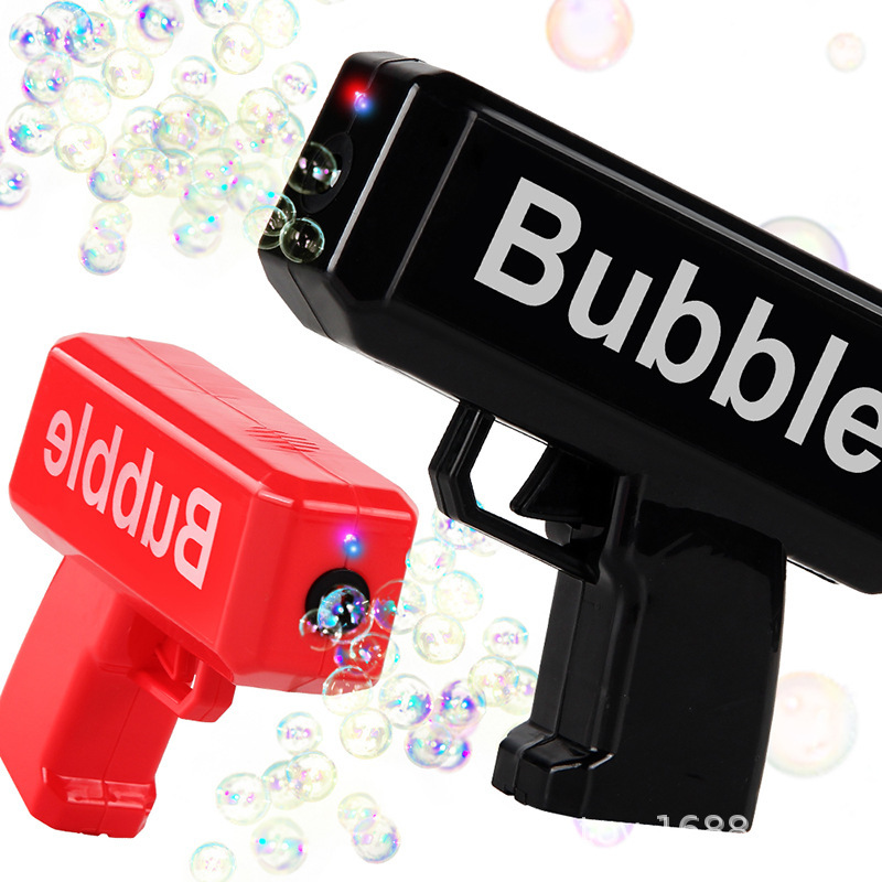 The upgraded version of the new children's summer electric light and music money spray gun bubble machine with multiple holes Specification image