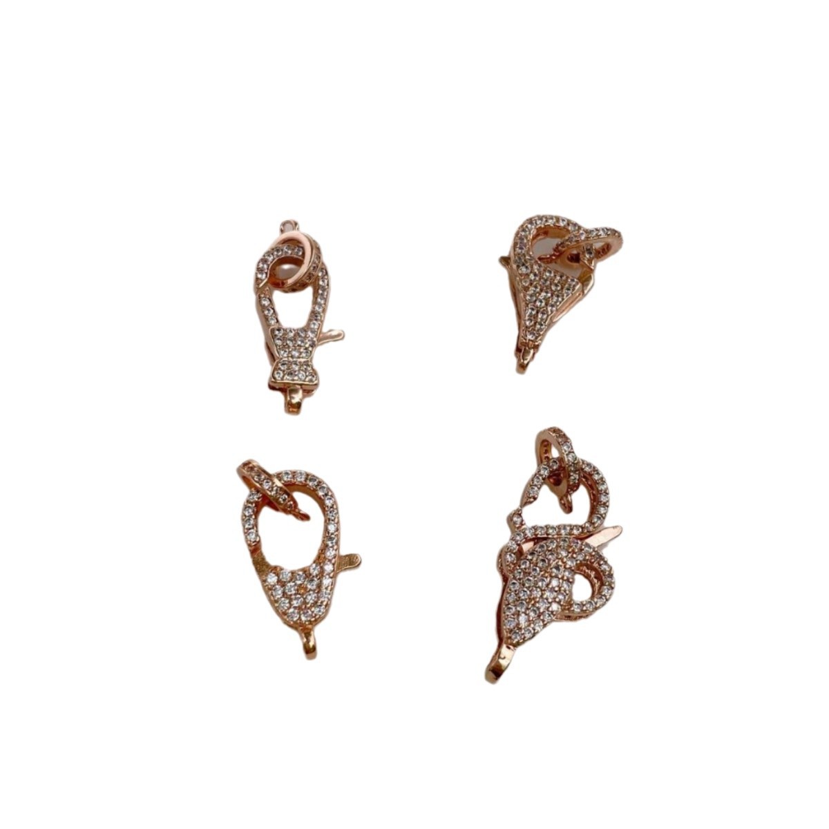 Jewelry accessories: electroplated color-preserving lobster clasp, pure copper electroplated micro-inlaid zircon, double-hanging lobster clasp, spring clasp accessory piece Item Picture