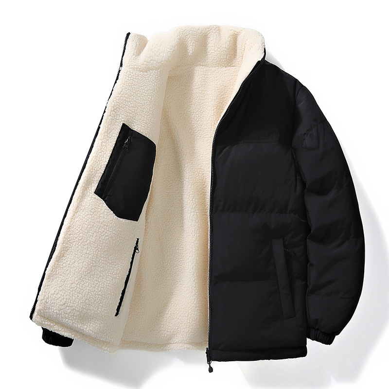 Double-sided lambskin cotton-padded jacket, men's winter trendy brand, thickened and warm down cotton-padded jacket, couple style cotton-padded jacket Specification image