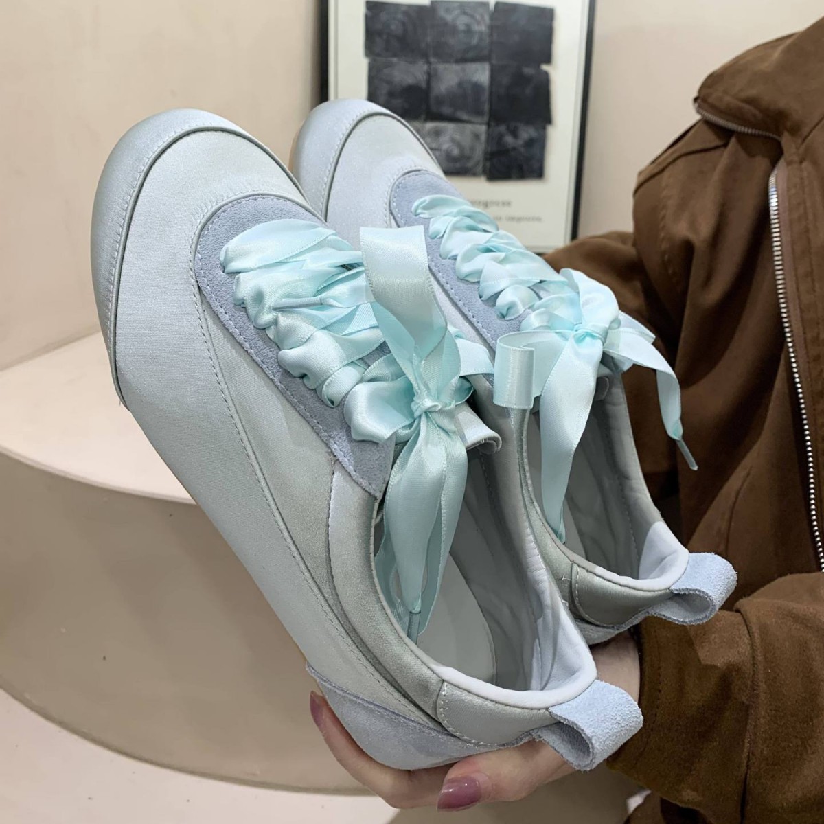 Ballet Satin German Training Shoes for Women 2026 Spring and Autumn New Style, niche design flat fashion casual shoes, pink shoes