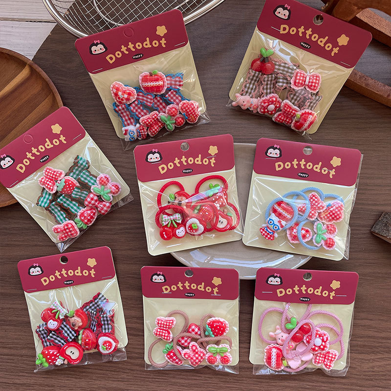 Versión coreana nuevo oso fruta niños horquilla sen atado chica dulce franja lateral croqueta accesorios para el pelo horquilla Specification image