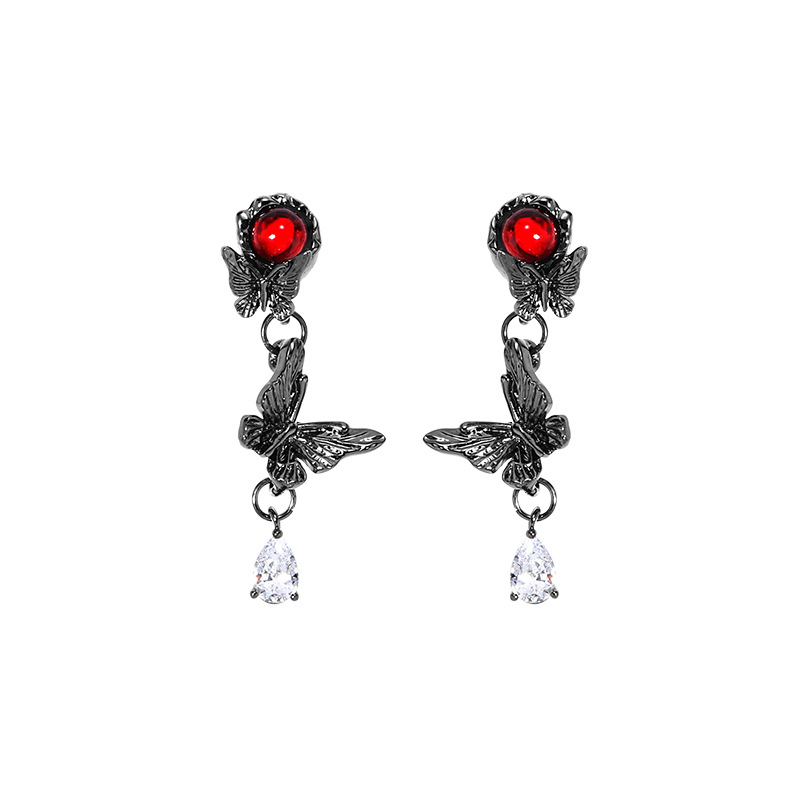 Dark Night original style black butterfly earrings, niche and high-end Gothic subculture earrings, sweet and cool quality earrings Item Picture