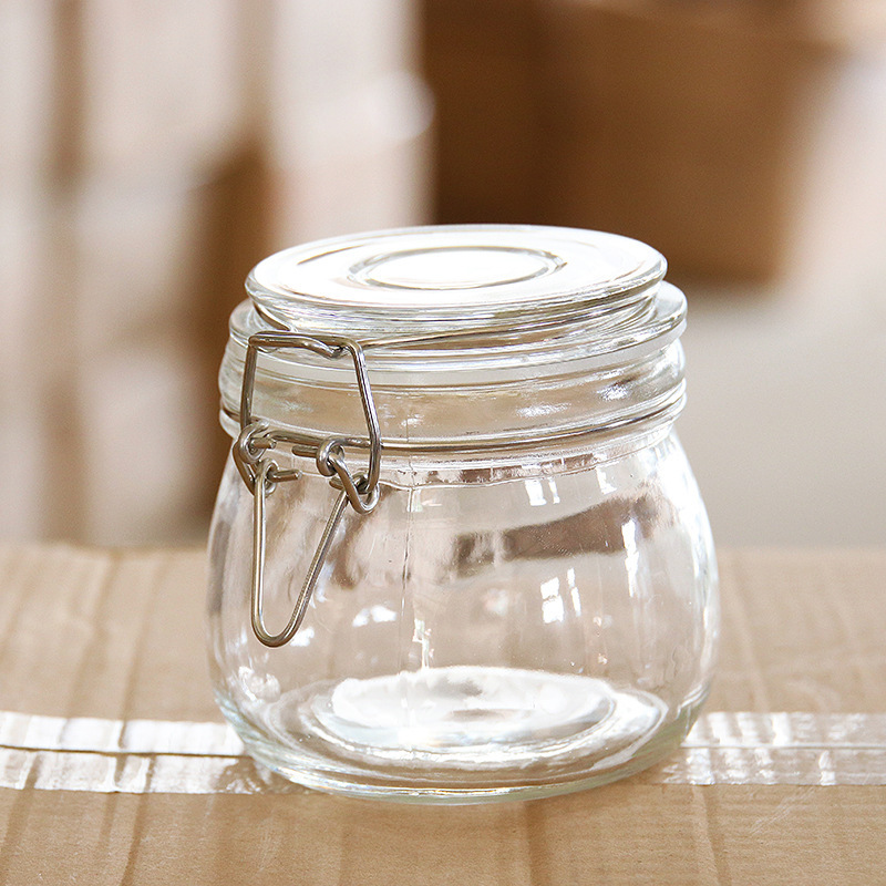 圆形玻璃密封瓶食品储物罐不锈钢卡扣瓶蜂蜜柠檬杯百香果果酱瓶子