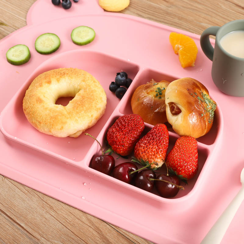新款硅胶一体式分格盘吸盘宝宝餐盘创意糖果色防摔防烫儿童餐具详情图1