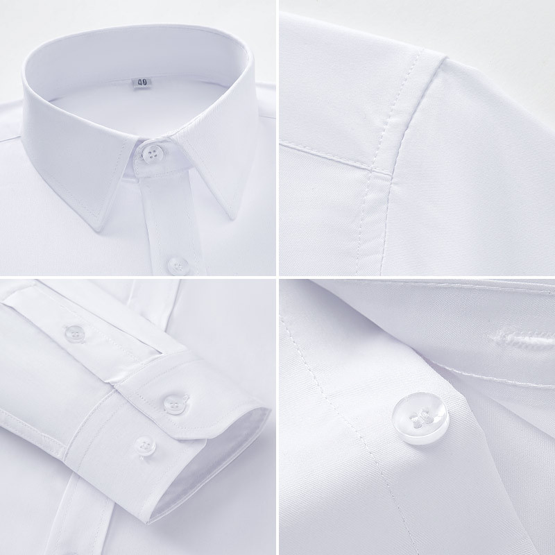 White shirt, men's long-sleeved business professional formal wear, anti-wrinkle and form-fitting commuting shirt, spring and autumn work clothes, solid-color workwear Specification image