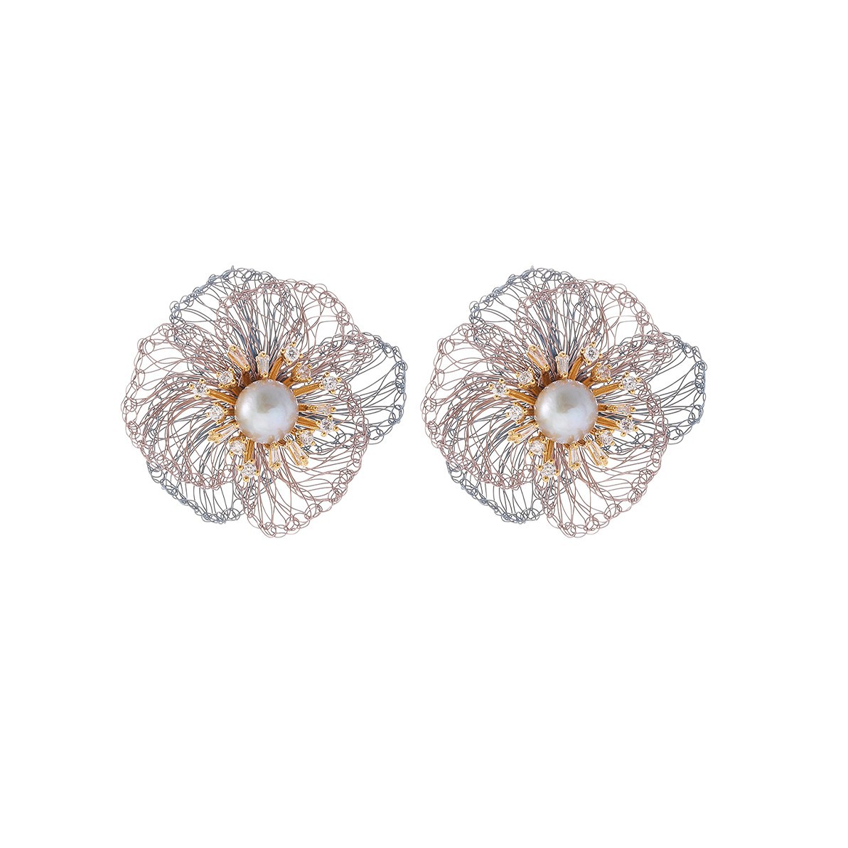 Nasha handcrafted copper wire woven heavy industry flower-like earrings, light luxury and high-end new Chinese style earrings for women Item Picture