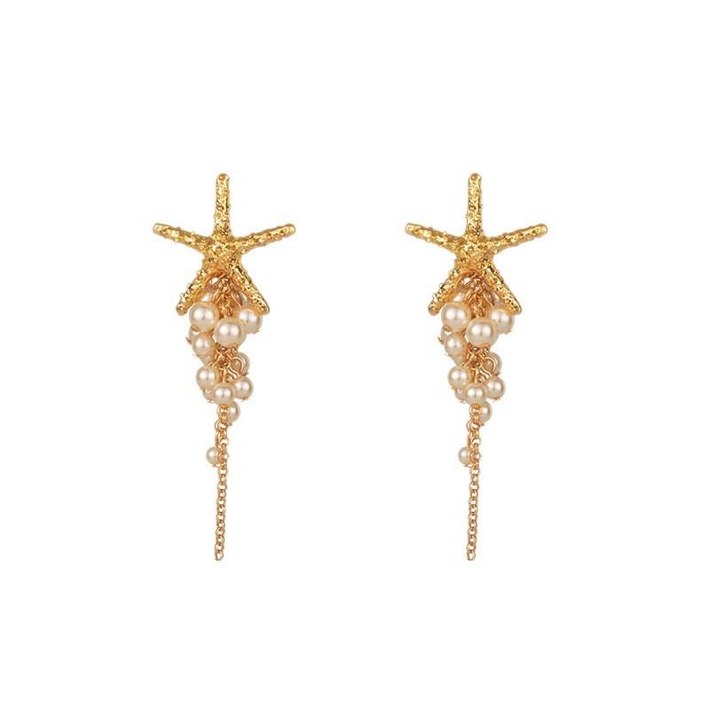 Dulce y refrescante versión coreana pendientes para mujeres niche estrellas conchas collar de perlas diseño de pendientes de alta calidad sentido múltiples orejeras Item Picture