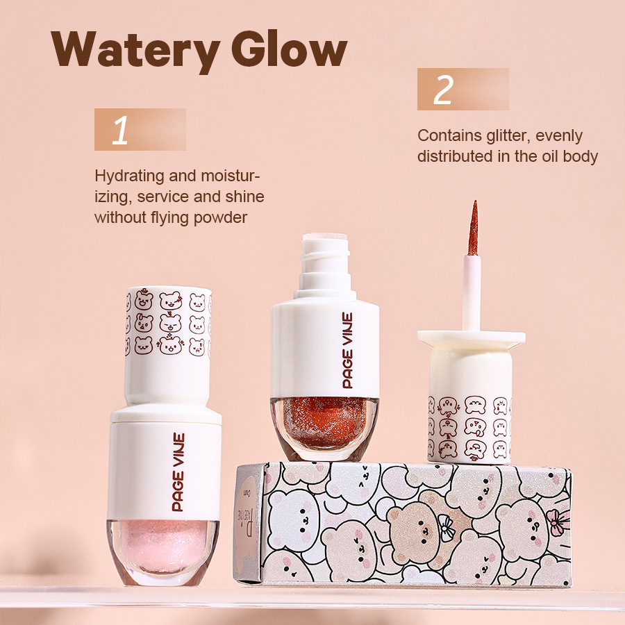 Cross-border PAGE VINE Starry Liquid Eyeshadow Cute Bear Sleeping Silkworm Brightening Pearlescent Super Sparkling Eyeshadow Liquid Application Scenario