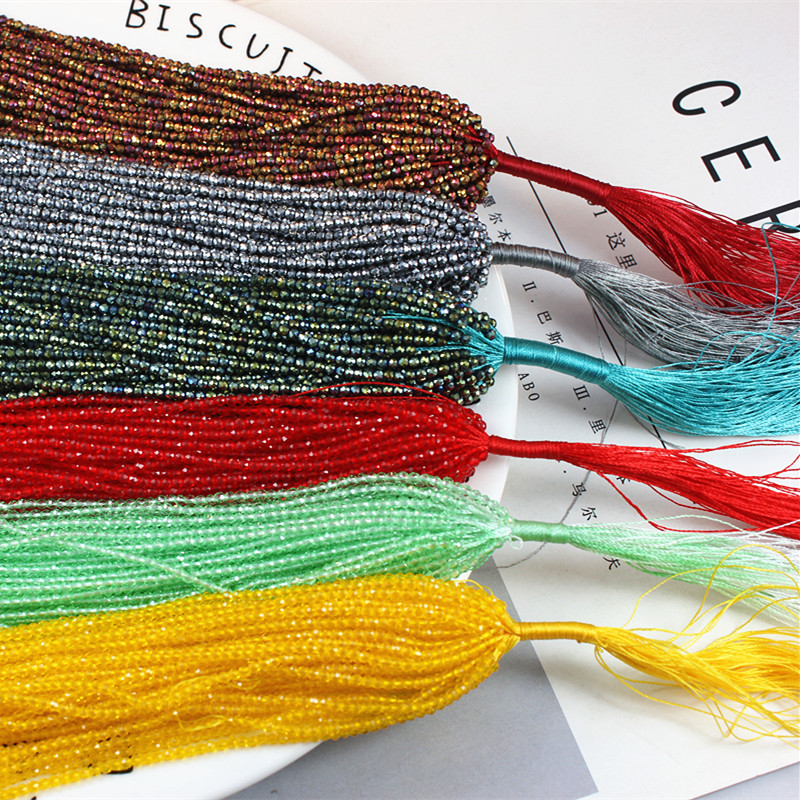 Spinel 2/4mm spherical cut cotton thread glass crystal beads, diy handmade jewelry accessories, tassel materials wholesale Specification image