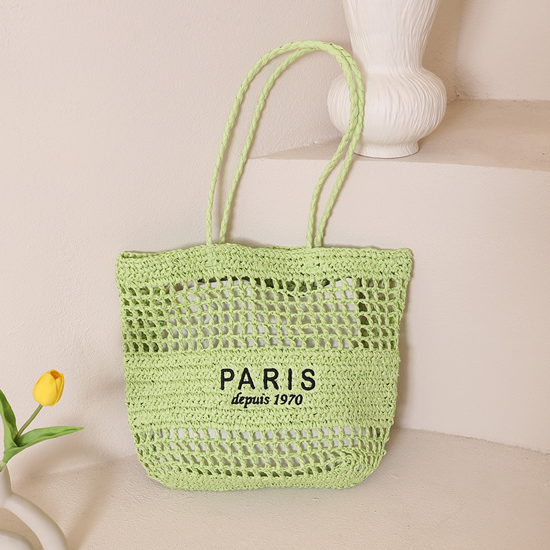 Factory direct sales of single-shoulder tote straw woven bags, new niche letter-hollowed-out woven bags, women's beach vacation bags Application Scenario