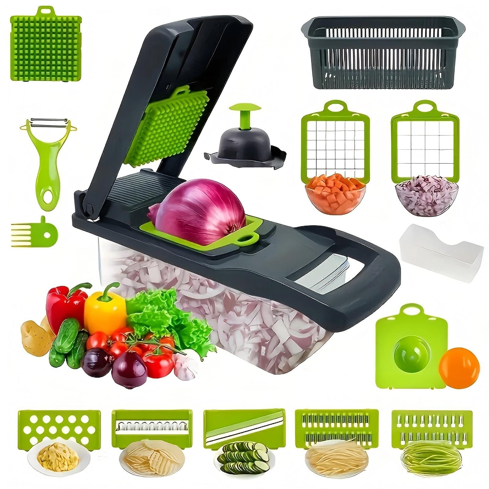 Cross-border multi-functional vegetable cutter, household food shredder, kitchen wonder 16-piece set, shredder, grater, dice cutter