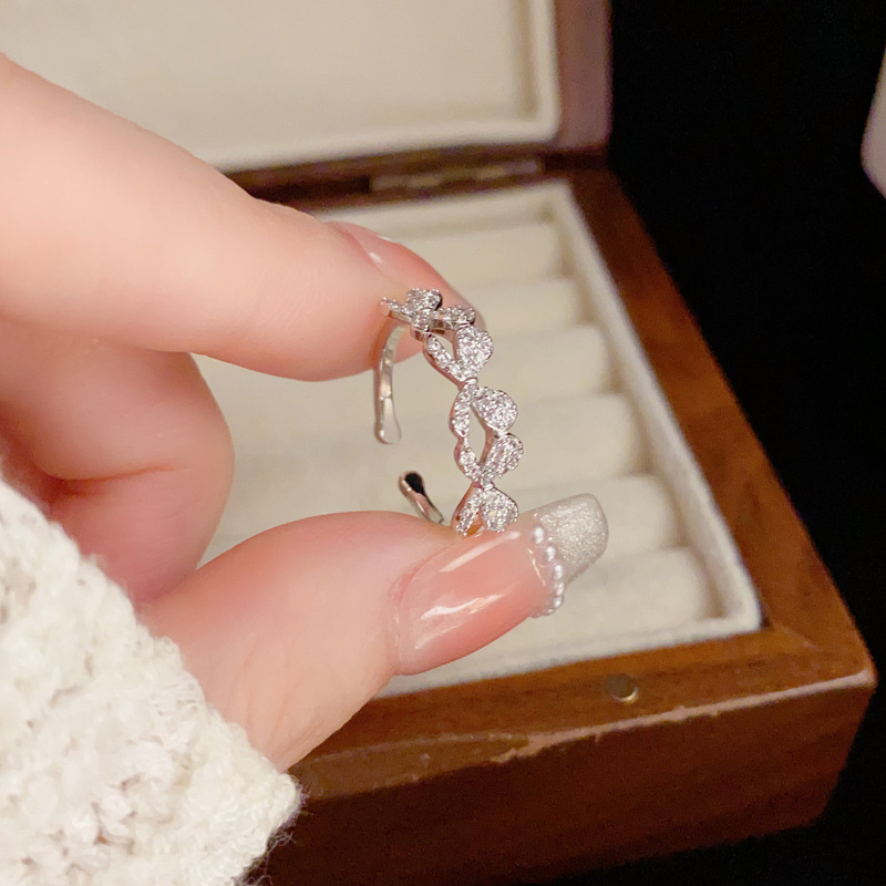 轻奢时尚小众微镶锆石蝴蝶结戒指ins潮开口设计感食指戒指环批发