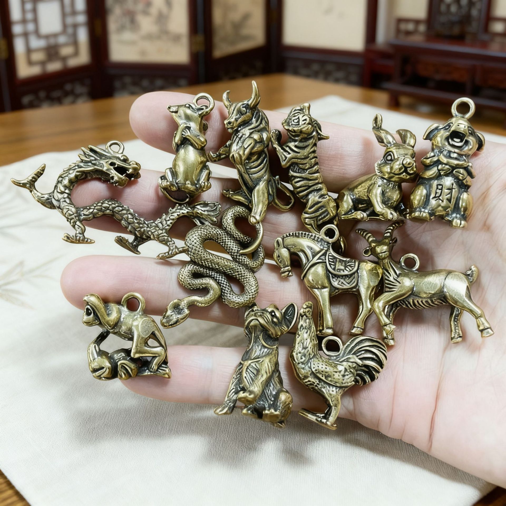 黄铜立体十二生肖钥匙挂件中国风汽车复古男女本命年守护