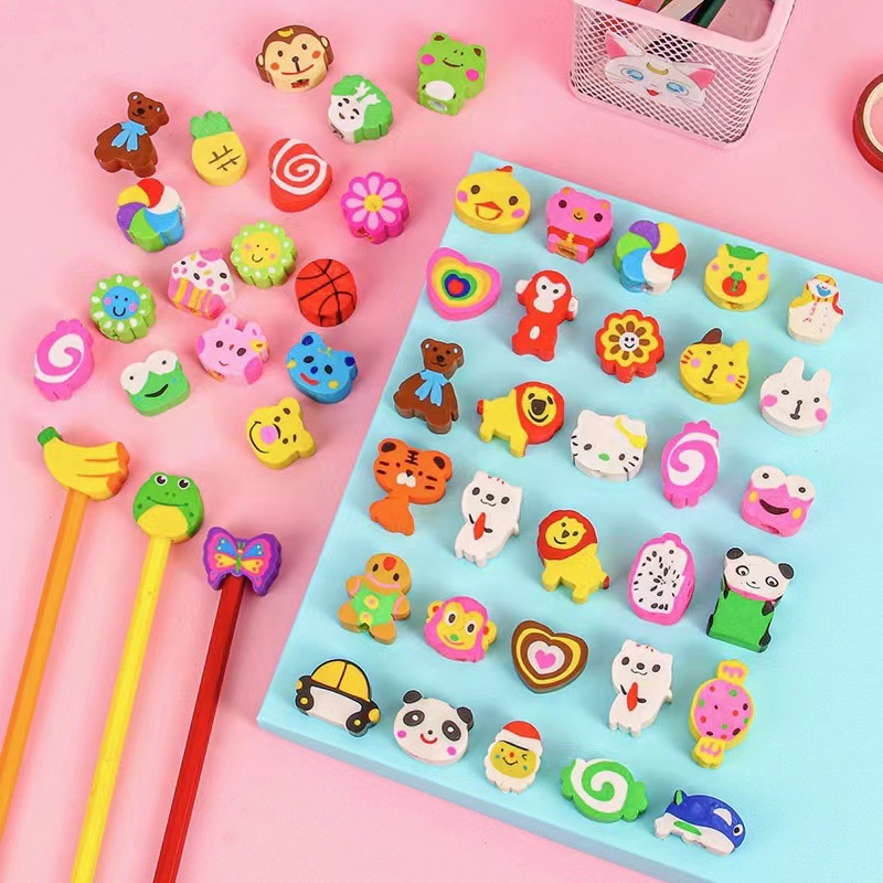 Customized multi-color extruded styles are so cute. Colorful eraser pencils with animal cartoon shapes on them