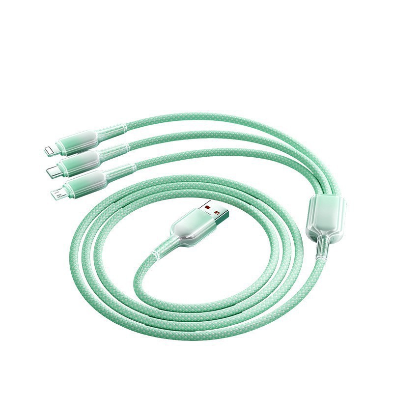 The 120w gradient three-in-one super fast charging data cable is suitable for a one-to-three charging cable for Apple, Android and Huawei phones Item Picture