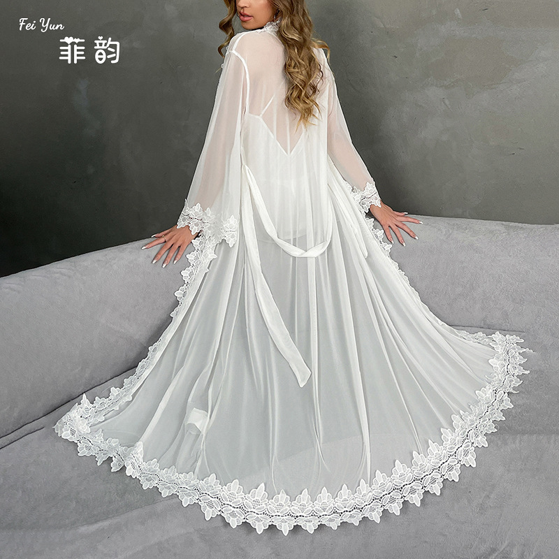 New European and American morning gown, sexy nightgown, backless temptation, ice silk comfortable outer gown, pajamas, women's home set 846 Specification image