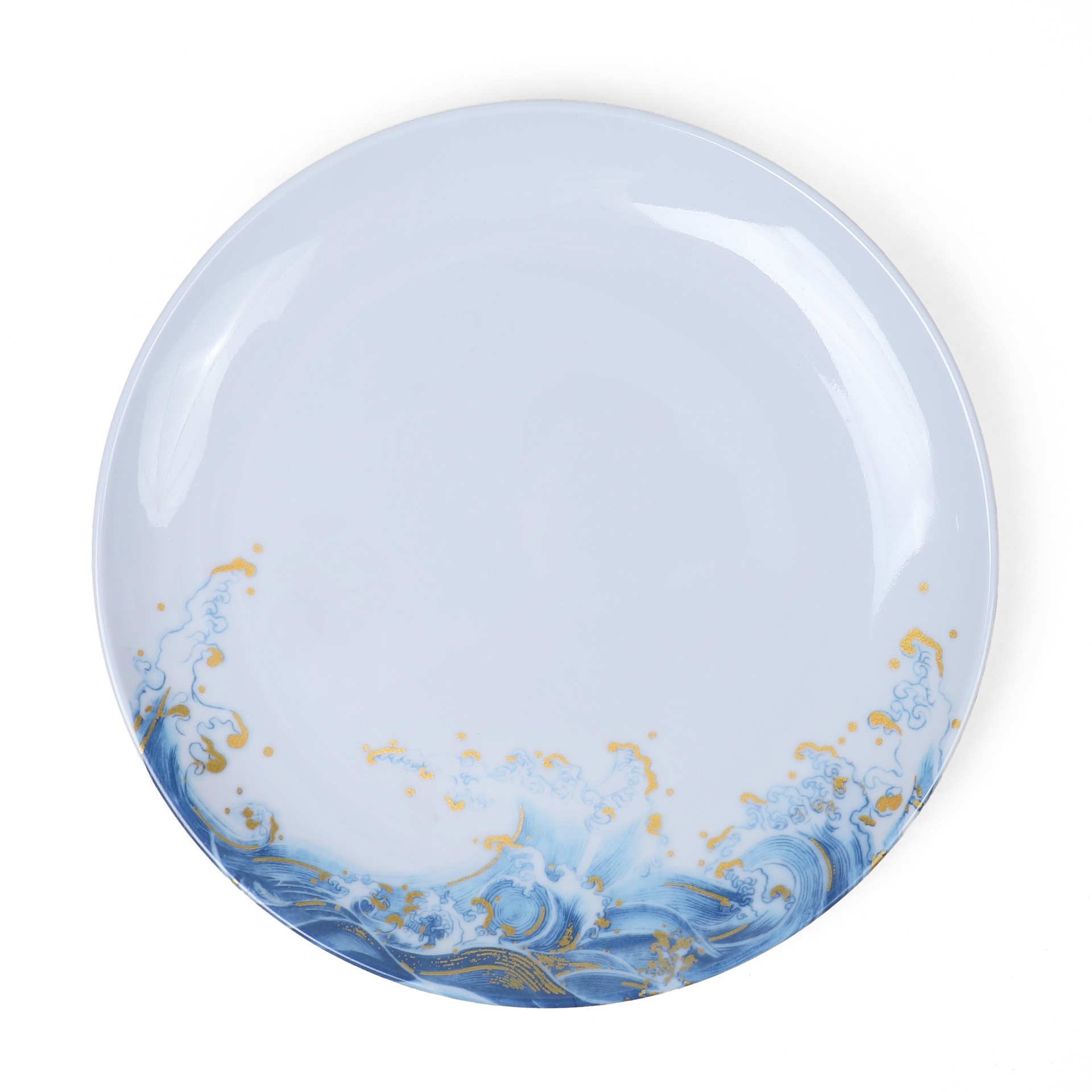 Custom-made commercial plastic bowls, plates and saucers for foreign trade imitation porcelain round plates, melamine gold wave vegetable plates, buffet hot pot tableware Specification drawing