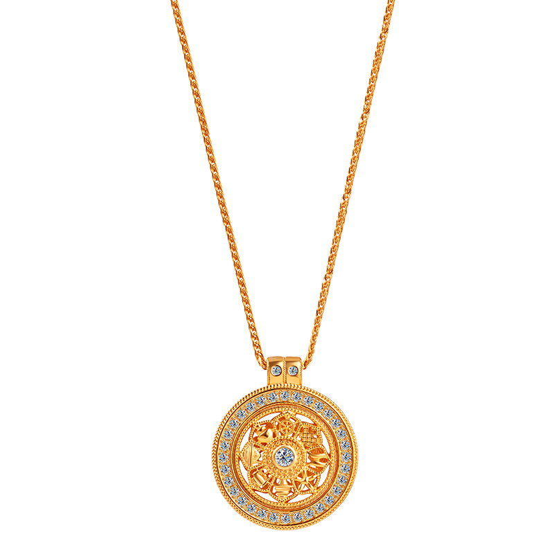 s925 Pure silver Eight-treasure Compass necklace, ancient collarbone chain, New Chinese style auspicious Moissanite accessory Application Scenario