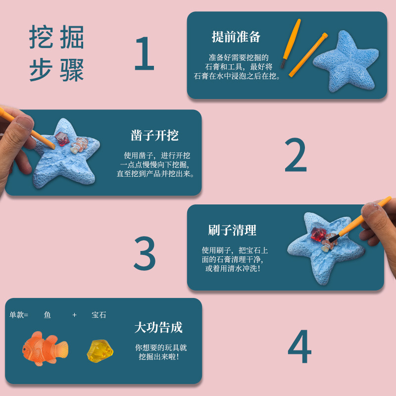 跨境宝石盲盒益智挖掘玩具DIY儿童考古男孩挖掘水晶美人鱼盲盒细节图