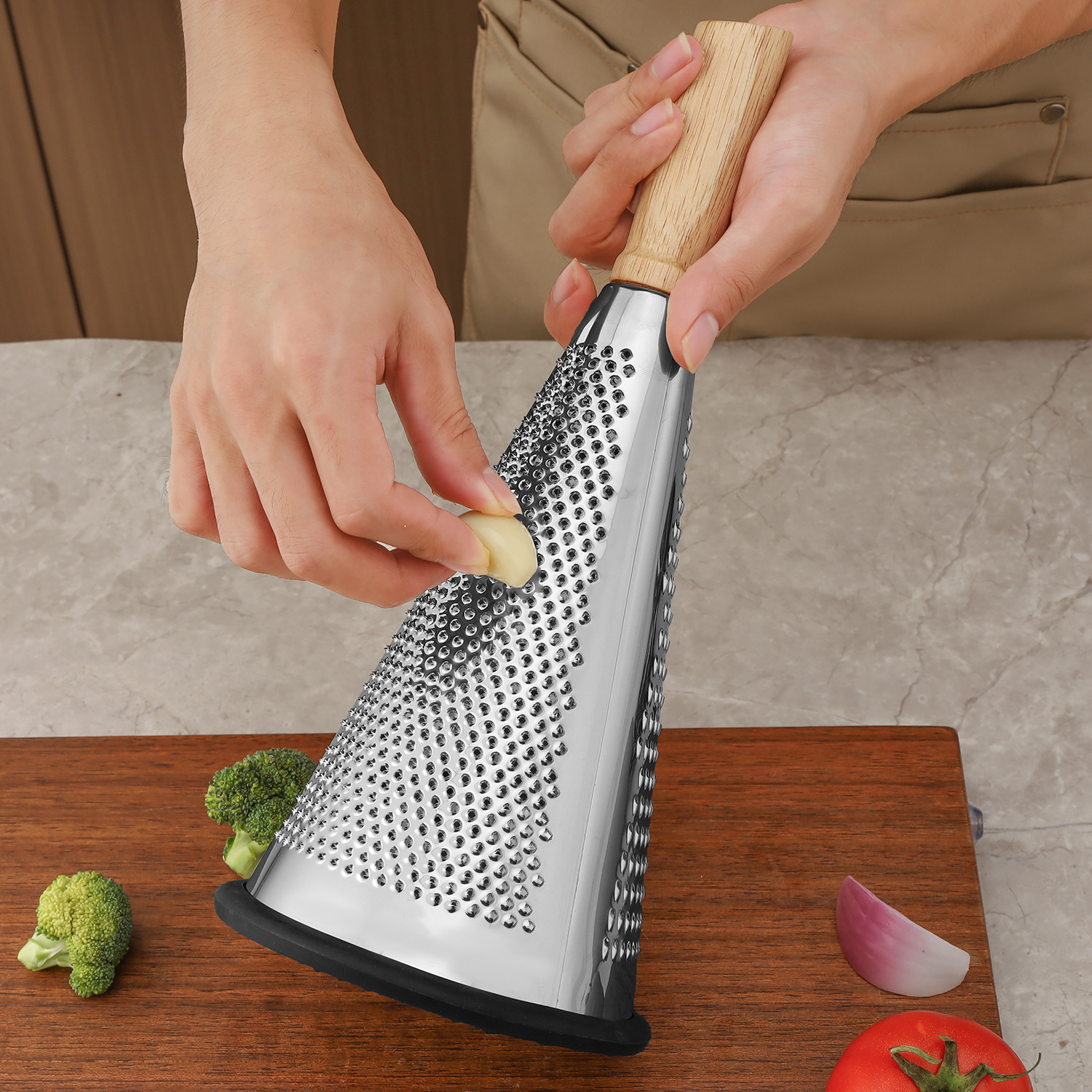 Rubber wood cone planers, 8-inch, 9-inch, 10-inch cone planers, kitchen planers, melon planers, anti-slip strips, slicers and slicers Specification image