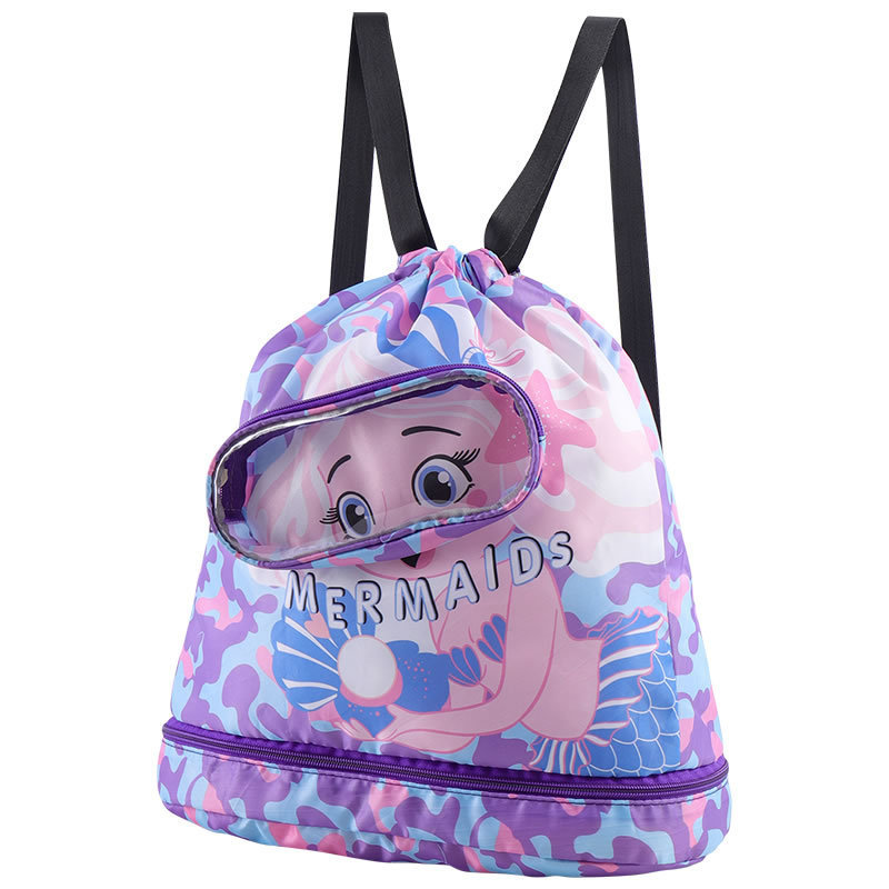 New children's swimming bag with dry and wet separation, toiletry bag, swimming storage bag, beach storage drawstring backpack Item Picture