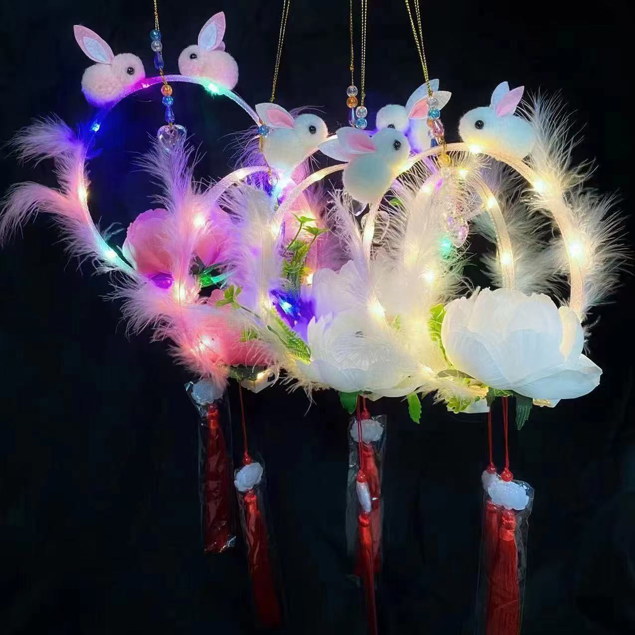 Shining Angel Rabbit Lantern Doll Crystal Ball hand-held transparent lamp glowing 10-inch ball Princess doll Girl toy details Picture