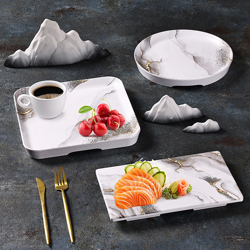 Customized melamine creative Golden sand cloud tray Rectangular storage plate, commercial buffet hotel dessert display plate details Picture