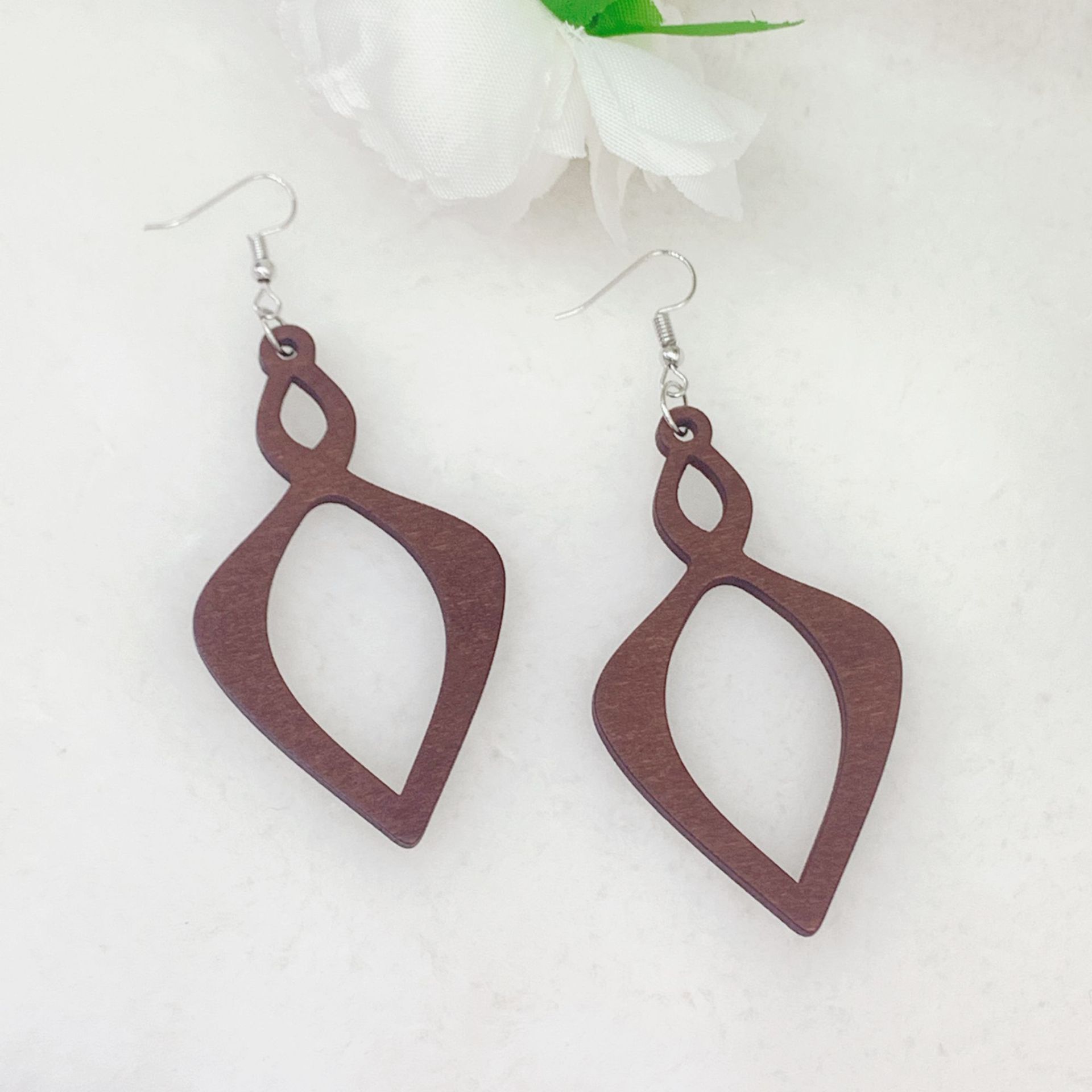 欧美简约风女士耳环几何菱形木质耳环时尚耳坠外贸跨境电商热卖货